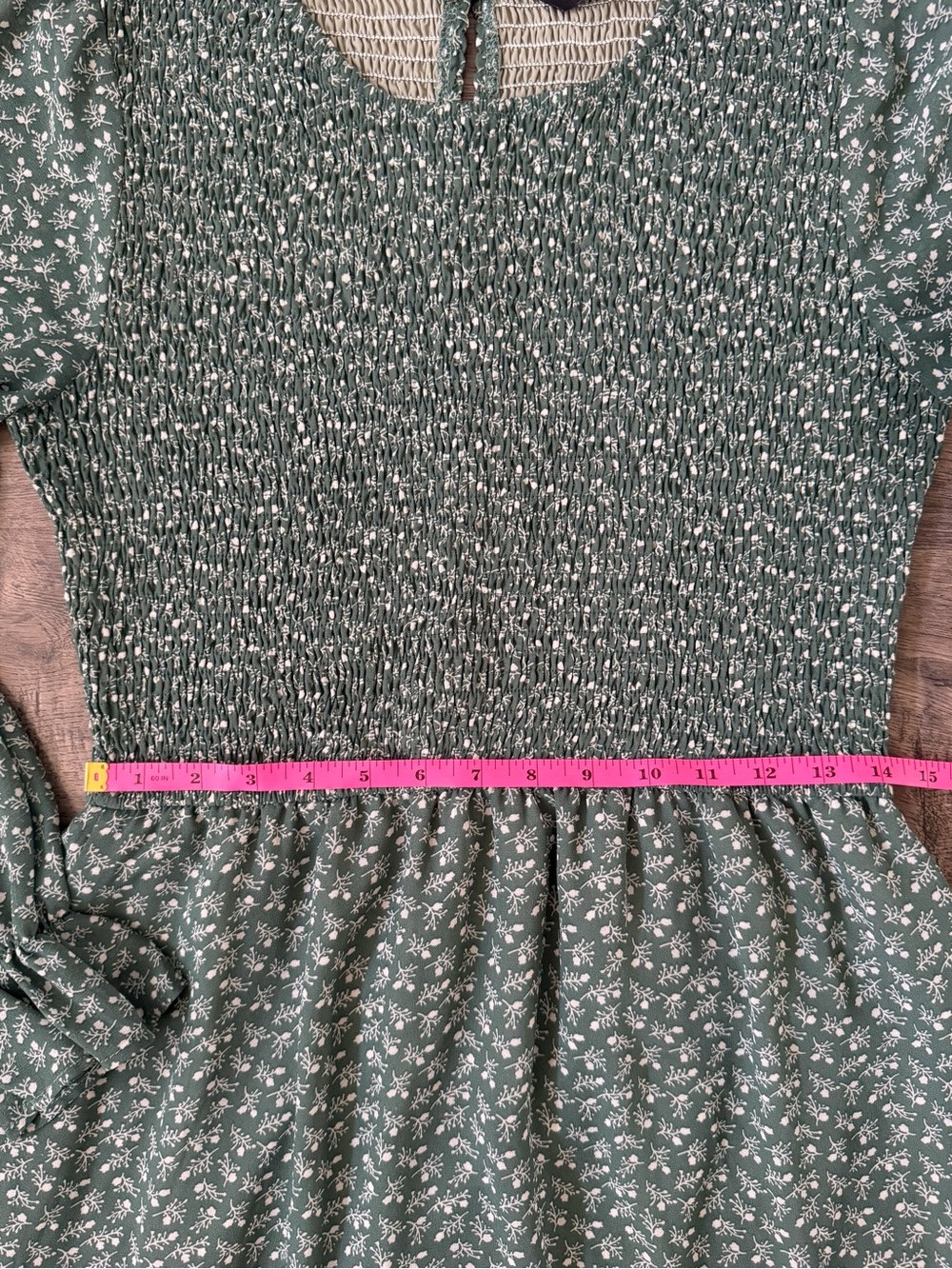 Womens Sage Floral Smocked Maxi Dress Size L Cottagecore Prairie Romantic Tiered - Picture 10 of 13